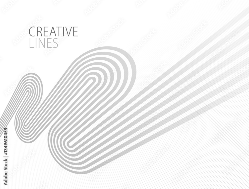 Poster wave lines in 3d perspective vector abstract background with smooth gradient of light grey and white