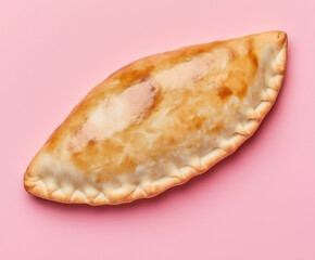 fresh-baked Cornish pasty, isolated on pink background