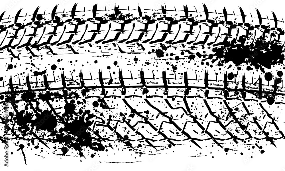 Poster tire texture with detailed tread patterns and splatter marks, showcasing rugged design and wear of t