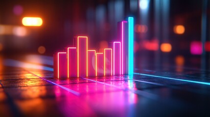 Neon glowing bar graph in urban setting