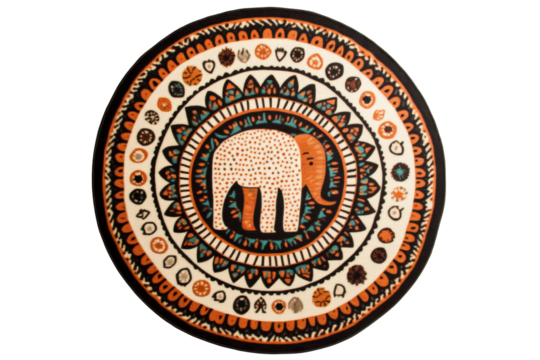 Elephant coaster with ethnic design, cut out transparent - Powered by Adobe
