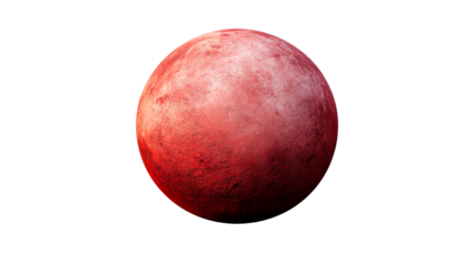 Round reddish rocky planet floating in space, cut out transparent