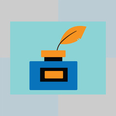 Ink bottle with a quill pen design template