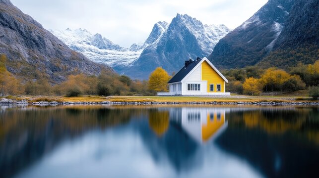 Tranquil mountain home by a serene lake.  Autumn colors