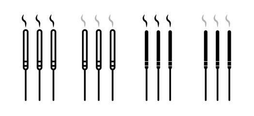 Burning incense stick icons collection