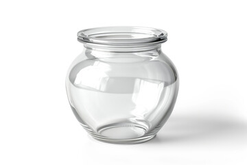 Empty clear glass jar on a white background, concept: storage, canning, preserving, homemade products, kitchenware, recycling, DIY projects,