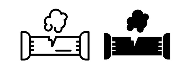 Corrosion rusty through valve tube steam gas leak pipeline icons collection