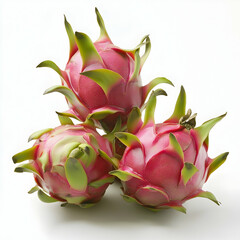 Fototapeta premium Three ripe pink dragon fruits on white background; healthy food ingredient; recipe, website, blog