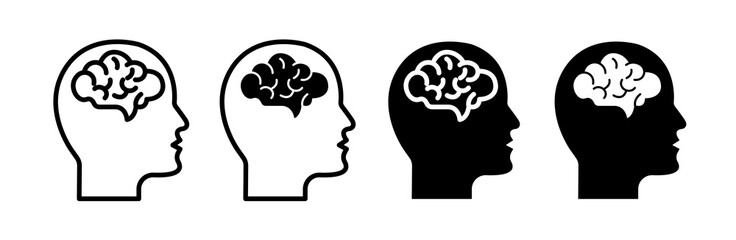Human head with the brain icons collection