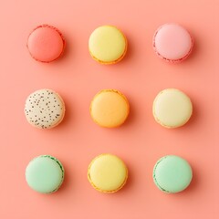 Fototapeta premium Pastel Macarons Flatlay Colorful Dessert Treats