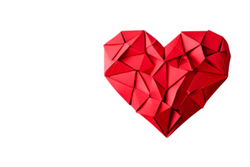 Origami red heart, love symbol, geometric paper design, cut out transparent