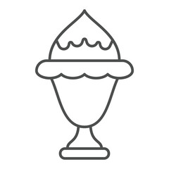 Chocolate icecream in glass cup thin line icon, sweets dairy concept. Vector graphics. Sweet ice cream sign on white background, outline style icon for mobile or web design.