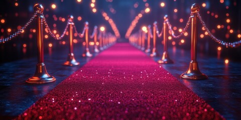 Elegant red carpet pathways adorned with glowing lights create a stunning ambiance for an exclusive event
