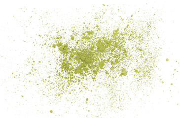 Matcha bright green powder flying, isolated on white background, clipping path