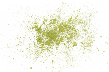 Matcha bright green powder flying, isolated on white background, clipping path