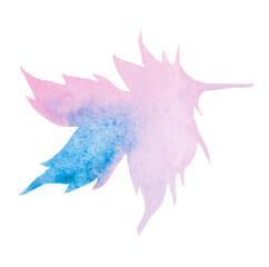Watercolor pink and light blue leaf isolated illustration, pastel spring wedding stationery element