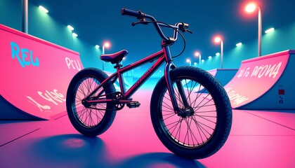 Fototapeta premium BMX bike in vibrant colors on a skatepark ramp 