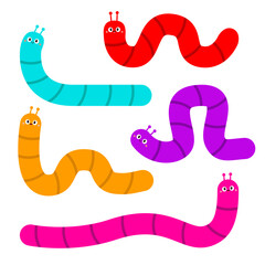 Fototapeta premium Caterpillar set. Insect icon. Colorful cartoon funny kawaii baby animal character. Cute crawling bug collection. Smiling face. Bright color. Flat design. White background. Isolated Vector illustration