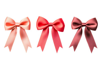 Fototapeta premium Three colorful satin bows, arranged in a row, cut out transparent