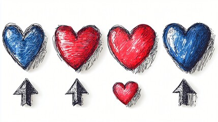 Hand-drawn hearts & arrows on white
