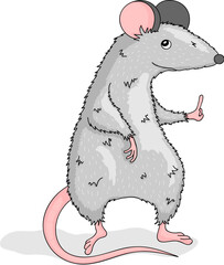 Illustration of a cute rat standing an holding up one of his fingers.