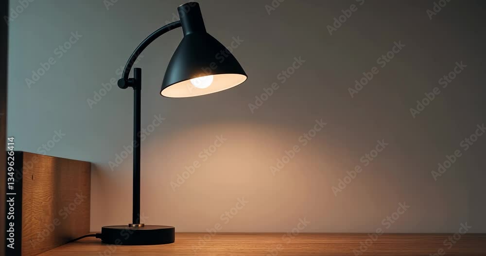 Poster a lamp for the table is positioned atop the table.