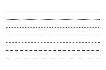 Set of dashed straight lines of different styles. Vector design elements. Set Element simple divider. black dashed line set collection isolated on white background. Eps file 16.