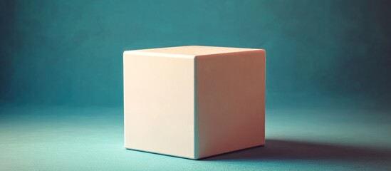 A plain white cube centered with soft lighting against a background