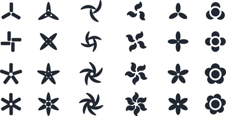 Set  geometric black shapes, icon collection,  transparent background, vector elements.