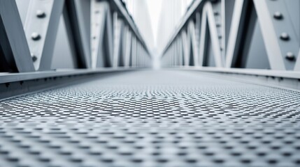 Closeup of the lattice steelwork on a modern cantilever bridge, showing precision in load distribution