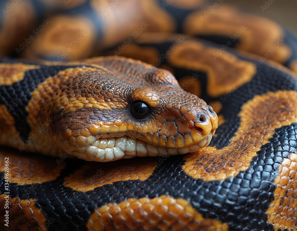 Poster close-up of reticulated python with detailed scale texture, brown, black pattern. reptile snake skin