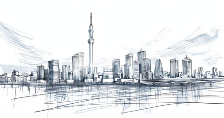 Fototapeta premium Sketch of Osaka skyline and Tokyo Tower.