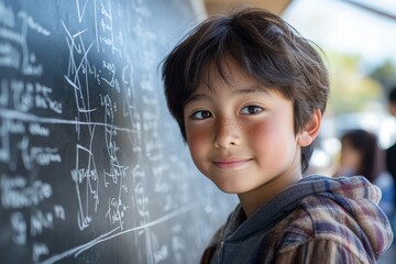 A Close-Up of a Student Solving Math Equations with a Cheerful Expression