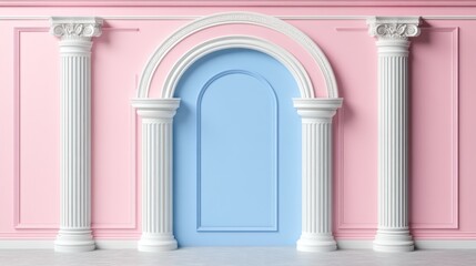 Fototapeta premium Classical architecture with a pastel colored wall and decorative pillars