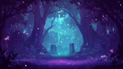 Fototapeta premium Enchanting fantasy pixel forest background for vintage 8-bit game design