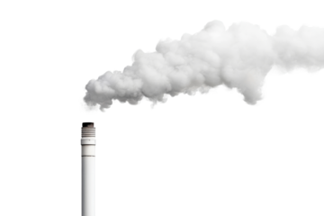 Chimney emits white smoke against a dark backdrop, cut out transparent