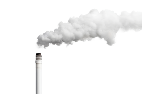 Chimney emits white smoke against a dark backdrop, cut out transparent