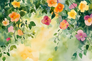 Watercolor Floral Garden, A Delicate and Vibrant Botanical Illustration