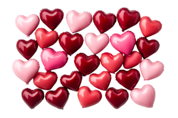 Hearts balloons, party decoration, pink and red palette, cut out transparent