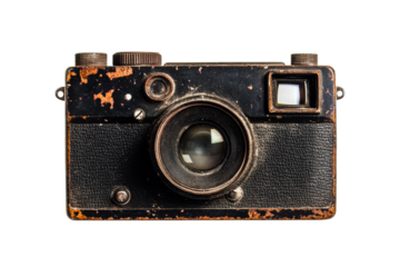 Antique camera with signs of age and wear, cut out transparent