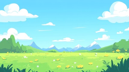 Sunny meadow landscape with mountains