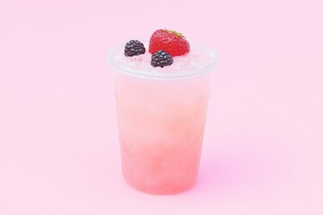 Pink beverage topped with fresh berries