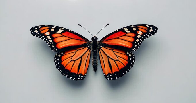 Stunning red monarch butterfly set against a white background.