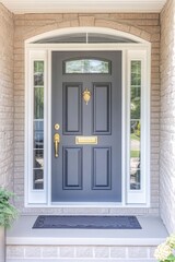 Elegant front door design at a suburban home showcasing stylish brickwork and modern fixtures, inviting visitors with a warm welcome
