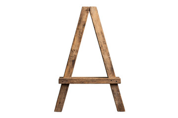 Rustic wooden easel, isolated against a black background, cut out transparent