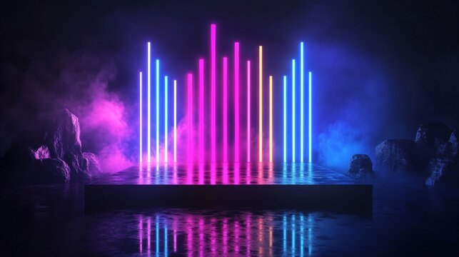 Vibrant 80s inspired audio spectrum with neon equa design for modern music visualizations