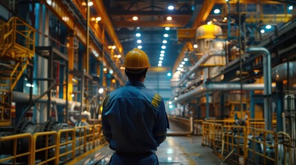 Fototapeta premium Environmental Health and Safety Regulations - Safety manager ensuring factory workers follow environmental safety rules