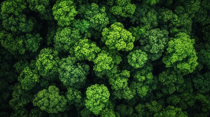 Naklejka premium Aerial view of lush green forest canopy, overhead shot, nature background, environmental conservation