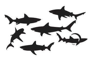 Minimalist Shark Silhouette Set – Vector Black Shark Icons on White Background