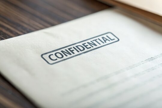A close-up of a document labeled "CONFIDENTIAL," resting on a wooden surface, suggesting privacy and sensitive information.
